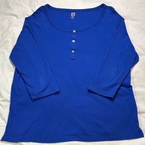 Anne Klein Sport Blue 3/4 Sleeve Button Detail Top Size 2X EUC Casual Blouse EUC